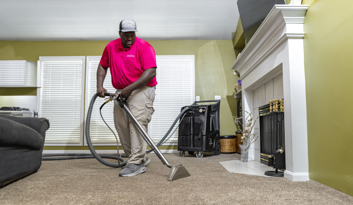 Expert cleaning carpet using equipment.