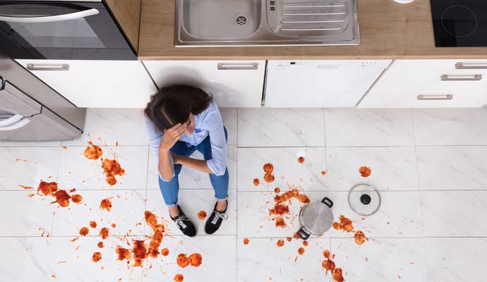 food spill in the the kitchen floor